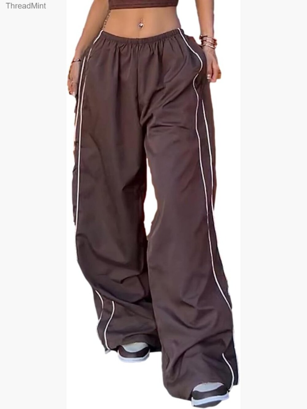 Wide Leg Parachute Pants Elastic Waist Baggy Sweatpants Y2K Jogger Streetwear